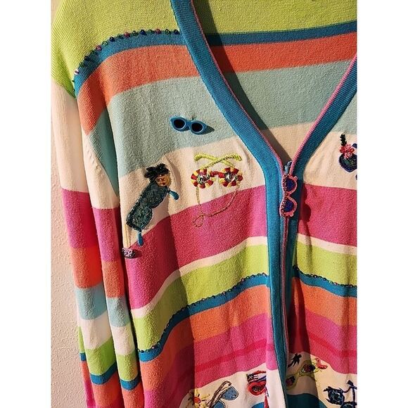 Just B Bright Womens Cardigan Sweater XL Sequin Sunglasses Embroidered Summer - Picture 2 of 8